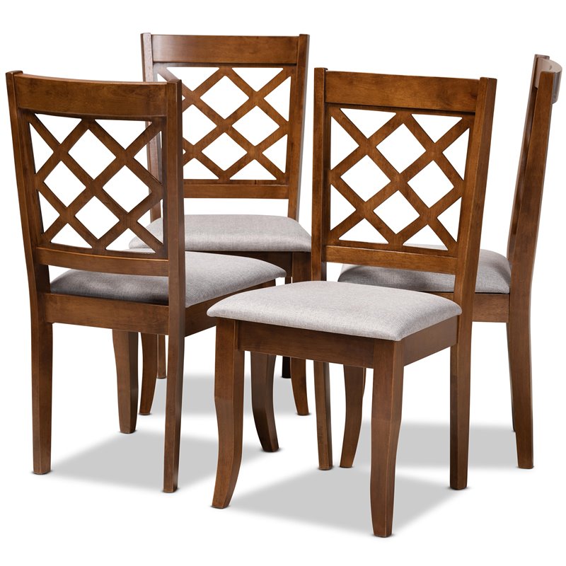 Bowery Hill Gray Upholstered Walnut Wood 4-Piece Dining Chair Set
