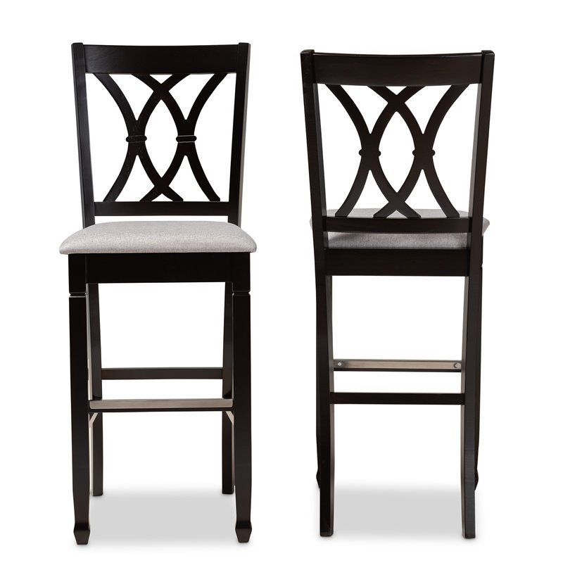 Bowery Hill Gray Upholstered Espresso Wood 2-Piece Bar Stool Set