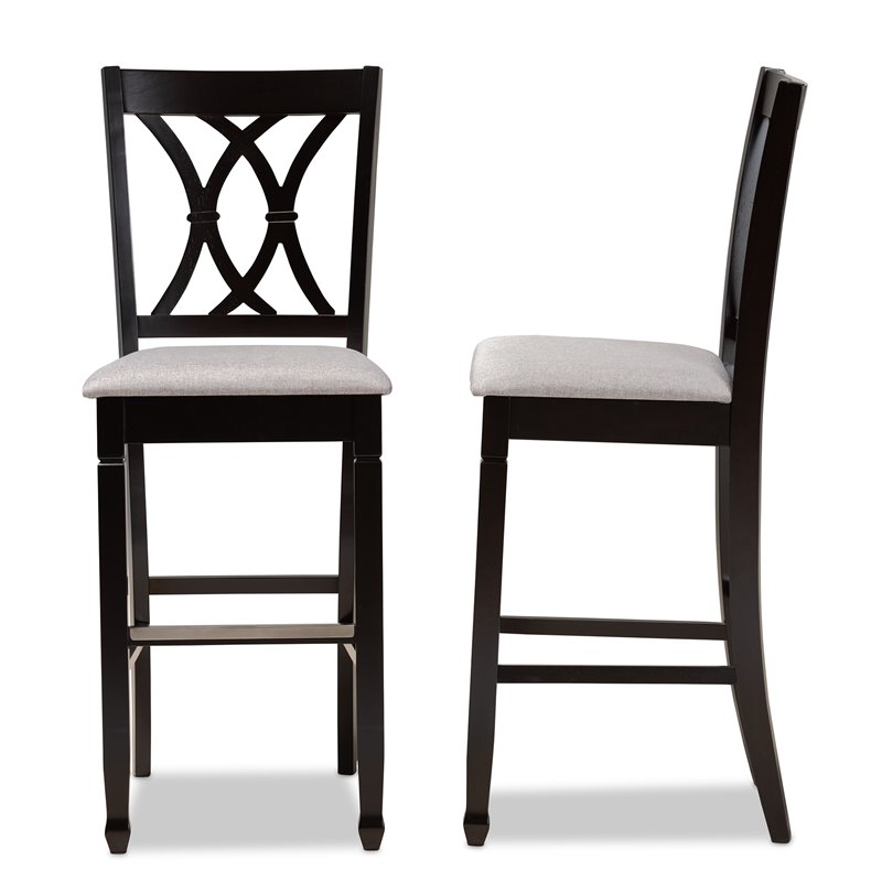 Bowery Hill Gray Upholstered Espresso Wood 2-Piece Bar Stool Set