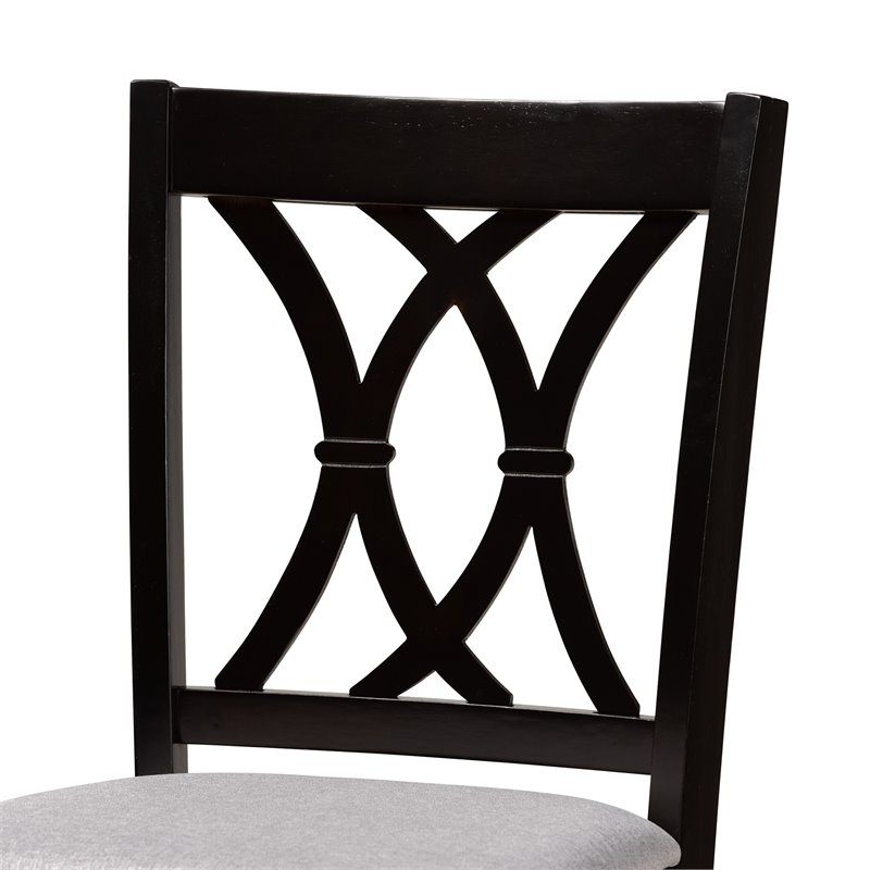 Bowery Hill Gray Upholstered Espresso Wood 2-Piece Bar Stool Set