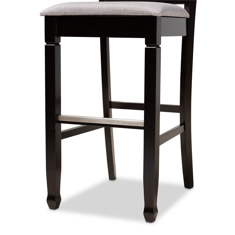 Bowery Hill Gray Upholstered Espresso Wood 2-Piece Bar Stool Set