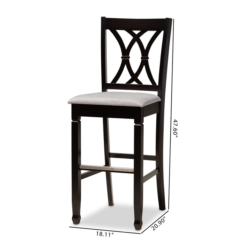 Bowery Hill Gray Upholstered Espresso Wood 2-Piece Bar Stool Set