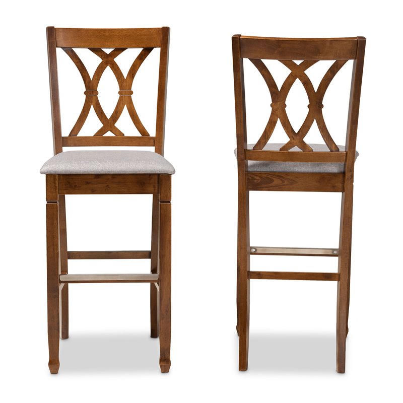 Bowery Hill Contemporary Gray Upholstered Walnut Wood 2-Piece Bar Stool Set