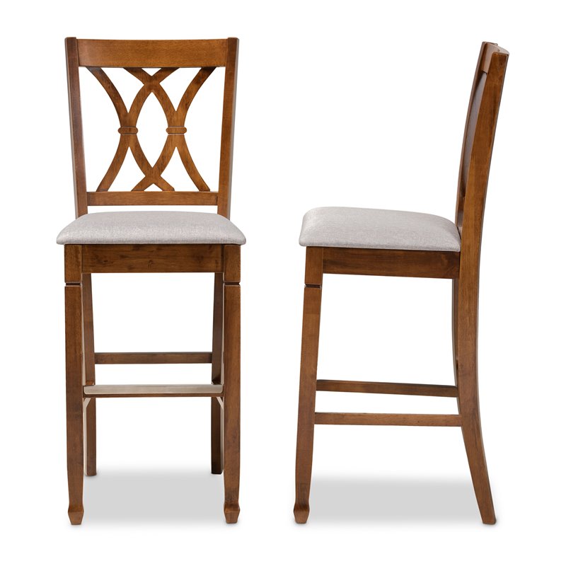 Bowery Hill Contemporary Gray Upholstered Walnut Wood 2-Piece Bar Stool Set