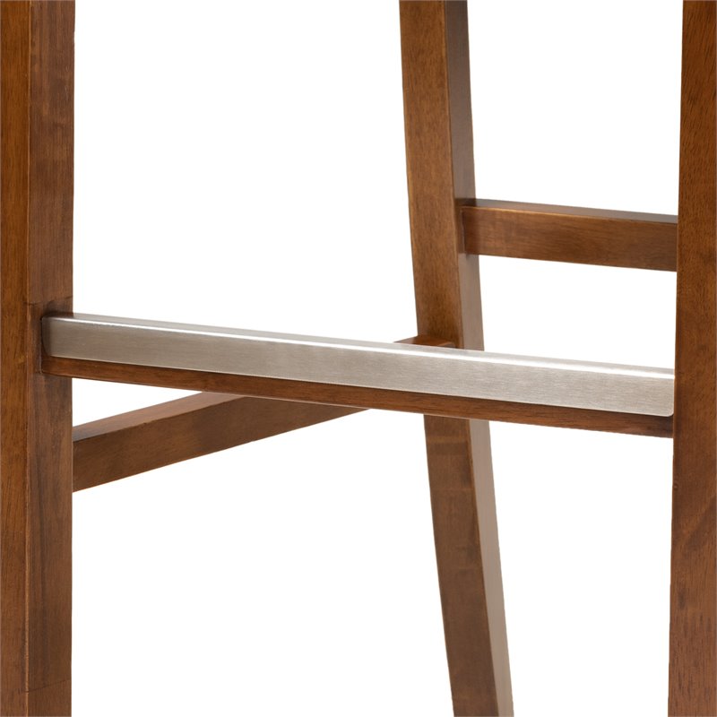 Bowery Hill Contemporary Gray Upholstered Walnut Wood 2-Piece Bar Stool Set