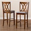Bowery Hill Contemporary Gray Upholstered Walnut Wood 2-Piece Bar Stool Set