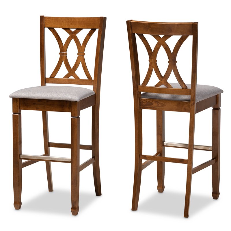 Bowery Hill Contemporary Gray Upholstered Walnut Wood 2-Piece Bar Stool Set