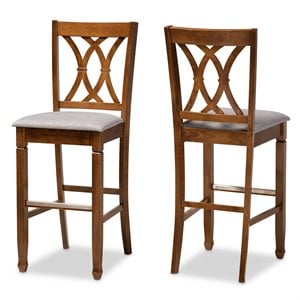 Bowery Hill Contemporary Gray Upholstered Walnut Wood 2-Piece Bar Stool Set