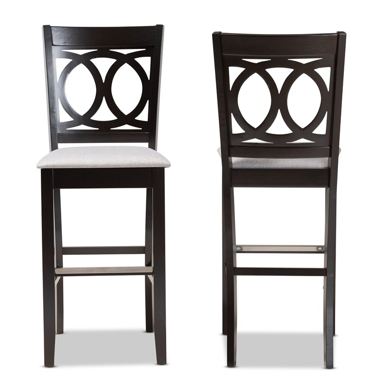 Bowery Hill Gray Upholstered Espresso Wood 2-Piece Bar Stool Set