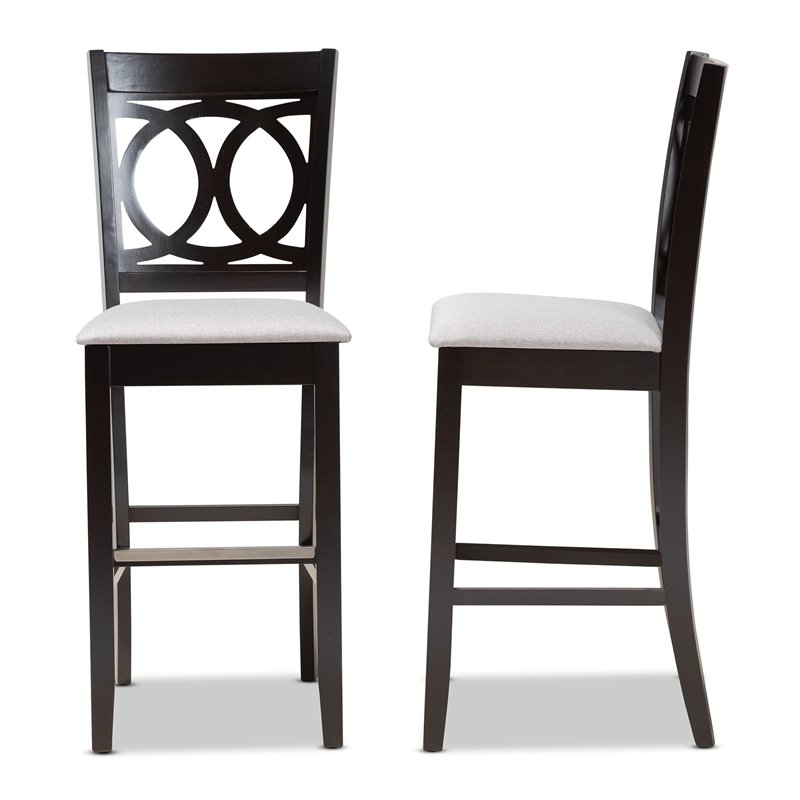 Bowery Hill Gray Upholstered Espresso Wood 2-Piece Bar Stool Set