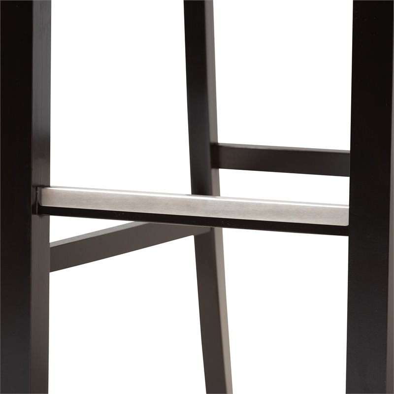 Bowery Hill Gray Upholstered Espresso Wood 2-Piece Bar Stool Set