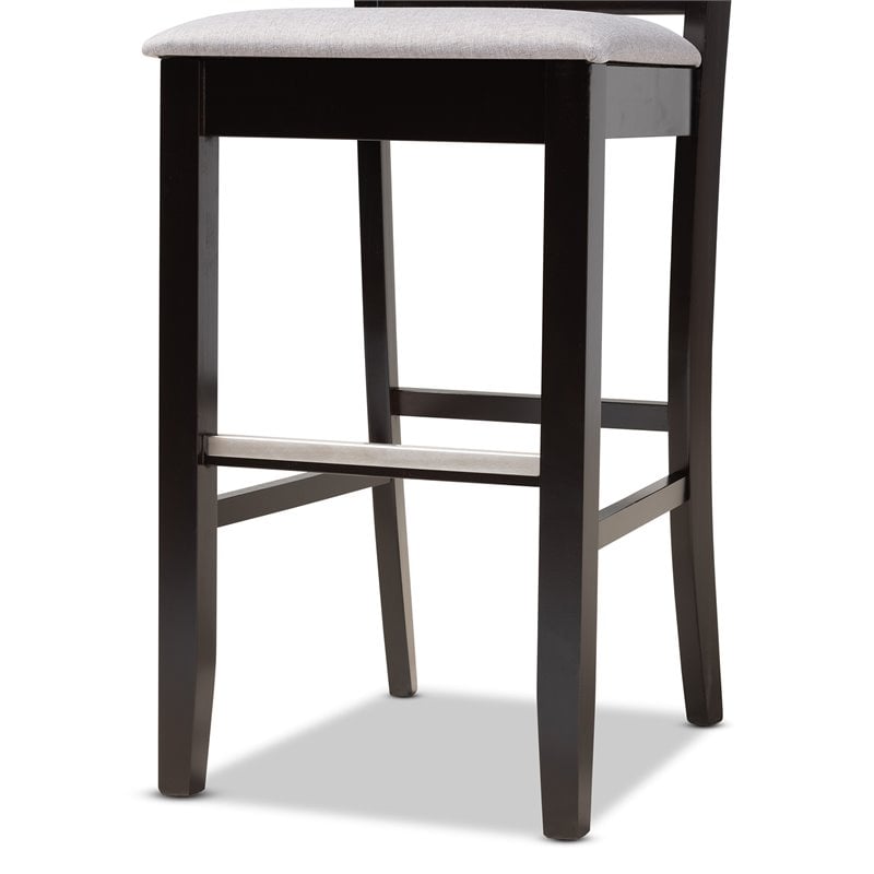 Bowery Hill Gray Upholstered Espresso Wood 2-Piece Bar Stool Set