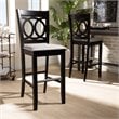 Bowery Hill Gray Upholstered Espresso Wood 2-Piece Bar Stool Set