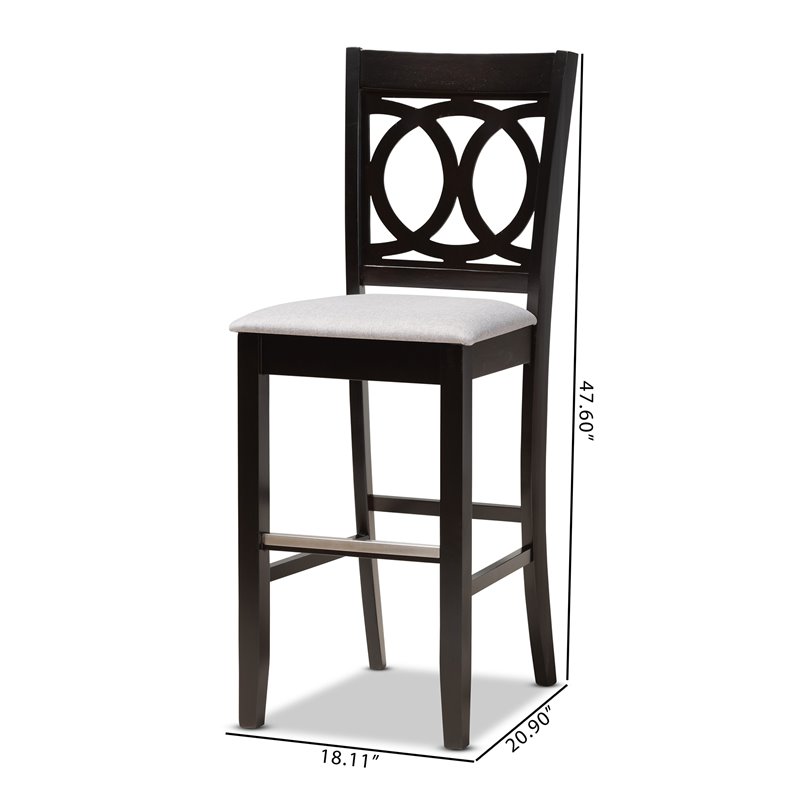 Bowery Hill Gray Upholstered Espresso Wood 2-Piece Bar Stool Set