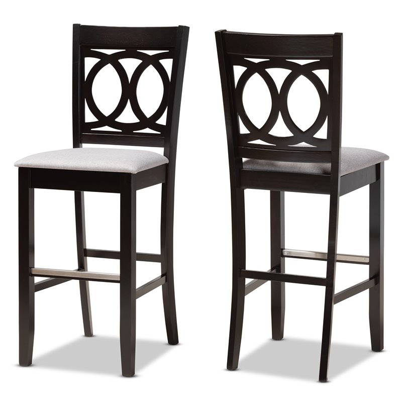 Bowery Hill Gray Upholstered Espresso Wood 2-Piece Bar Stool Set