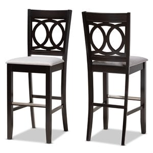 Bowery Hill Gray Upholstered Espresso Wood 2-Piece Bar Stool Set