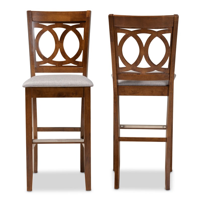 Bowery Hill Gray Upholstered Walnut Finished Wood 2-Piece Bar Stool Set