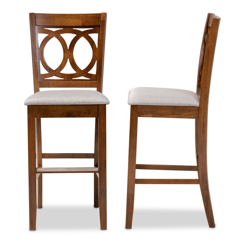 Bowery Hill Gray Upholstered Walnut Finished Wood 2-Piece Bar Stool Set