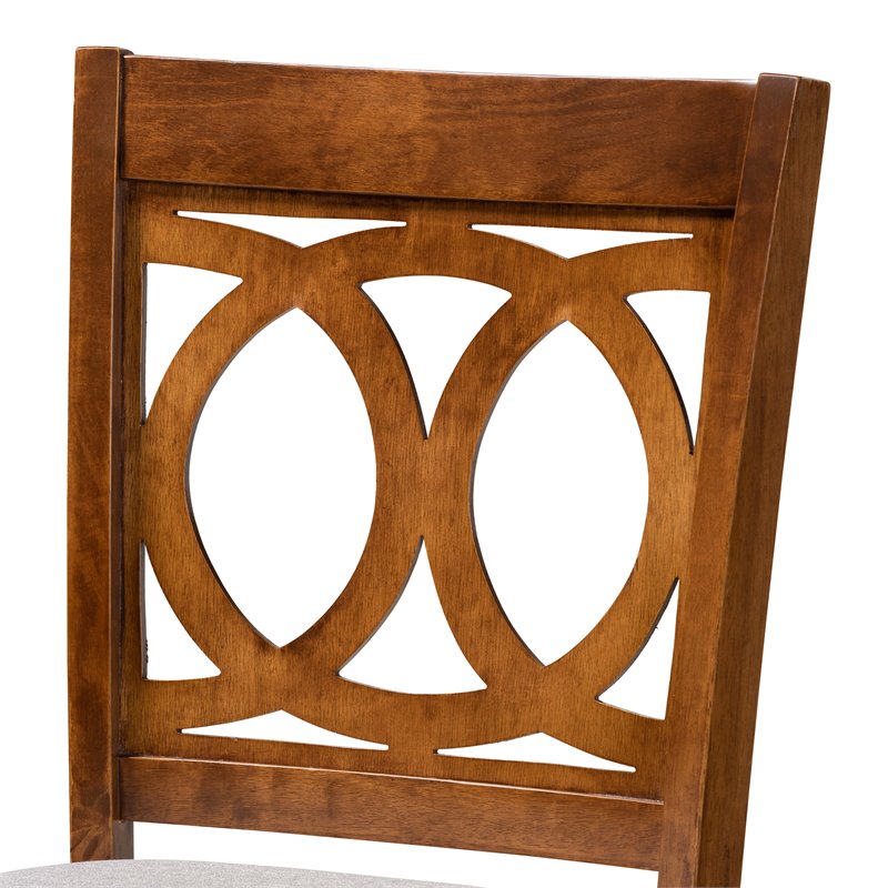 Bowery Hill Gray Upholstered Walnut Finished Wood 2-Piece Bar Stool Set