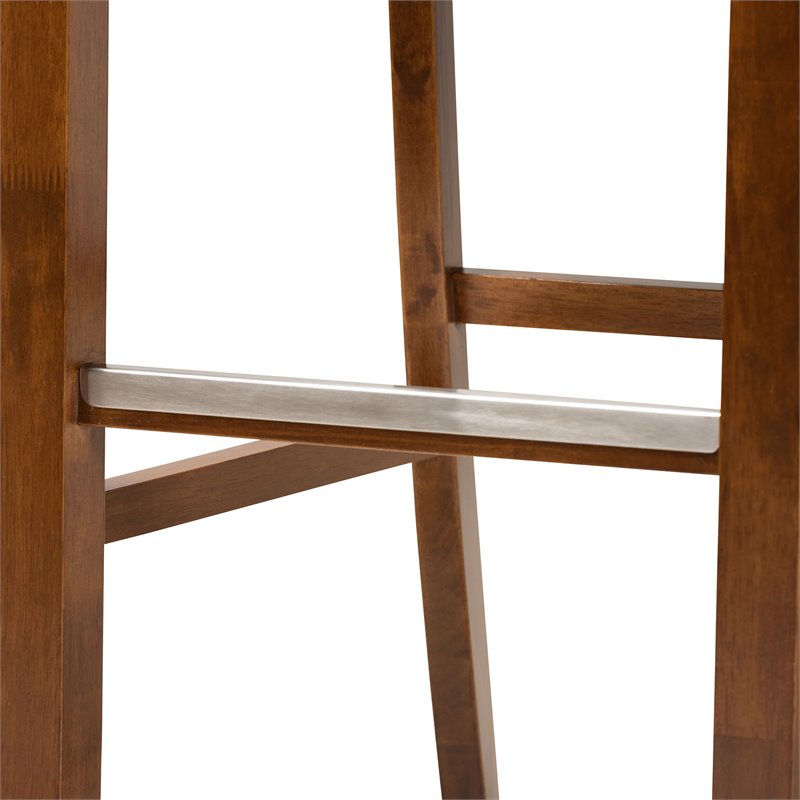 Bowery Hill Gray Upholstered Walnut Finished Wood 2-Piece Bar Stool Set