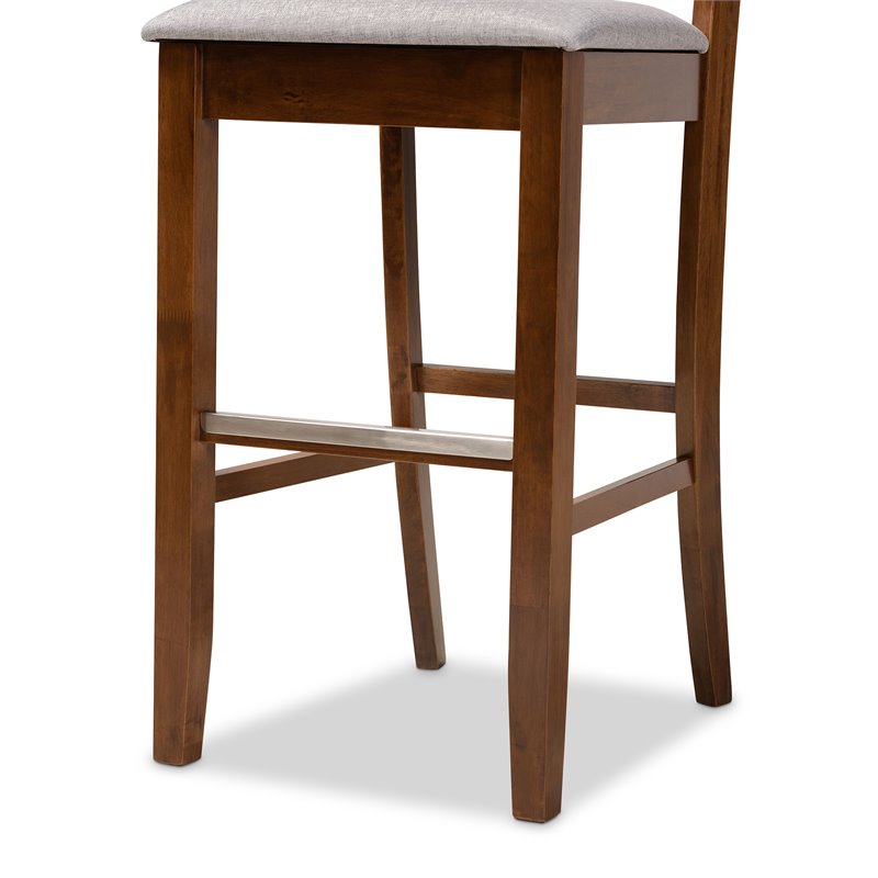 Bowery Hill Gray Upholstered Walnut Finished Wood 2-Piece Bar Stool Set