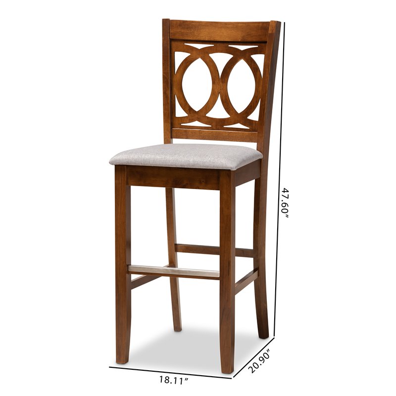 Bowery Hill Gray Upholstered Walnut Finished Wood 2-Piece Bar Stool Set