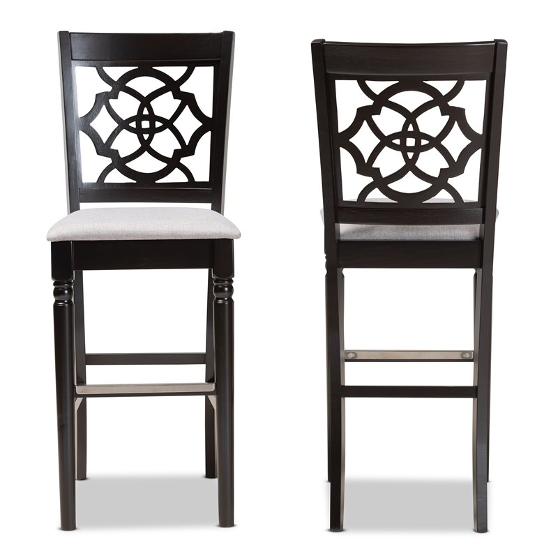 Bowery Hill Contemporary Gray Upholstered Espresso Wood 2-Piece Bar Stool Set