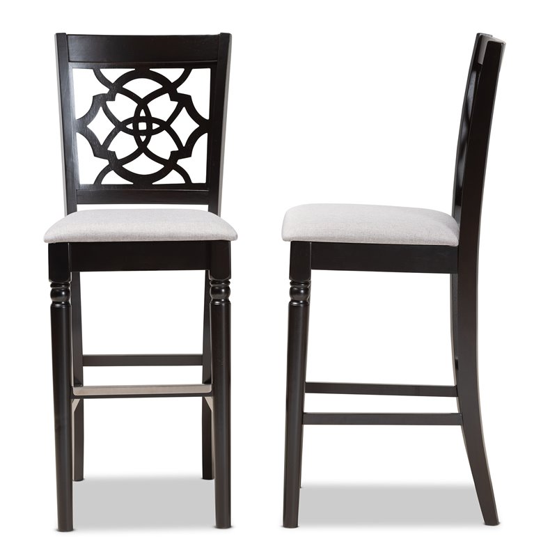 Bowery Hill Contemporary Gray Upholstered Espresso Wood 2-Piece Bar Stool Set