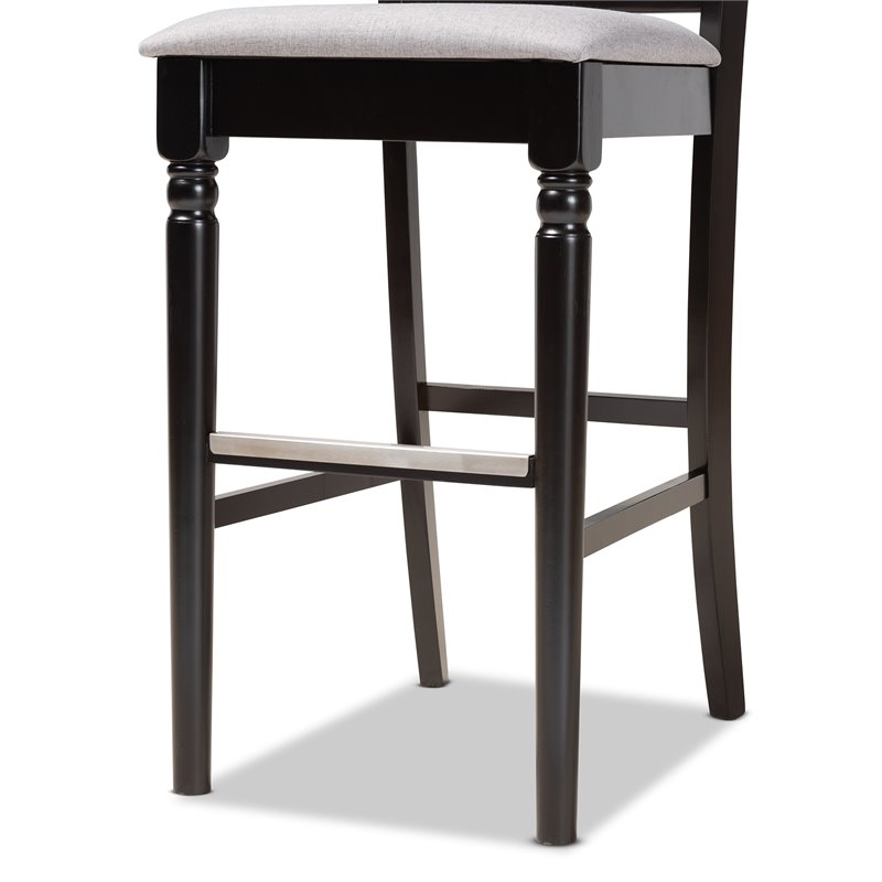 Bowery Hill Contemporary Gray Upholstered Espresso Wood 2-Piece Bar Stool Set