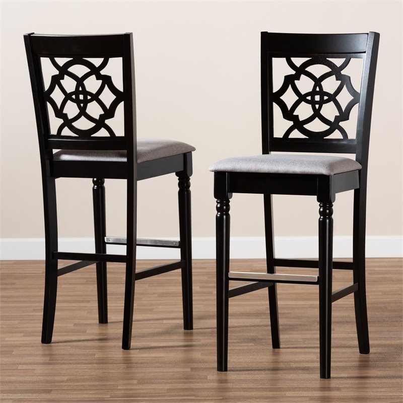 Bowery Hill Contemporary Gray Upholstered Espresso Wood 2-Piece Bar Stool Set