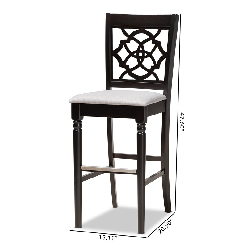 Bowery Hill Contemporary Gray Upholstered Espresso Wood 2-Piece Bar Stool Set