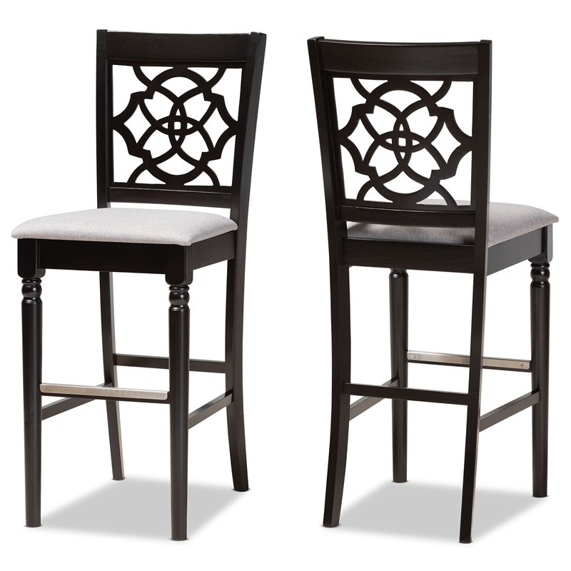 Bowery Hill Contemporary Gray Upholstered Espresso Wood 2-Piece Bar Stool Set