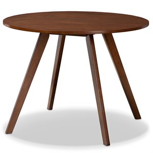 bowery hill walnut finished round wood dining table