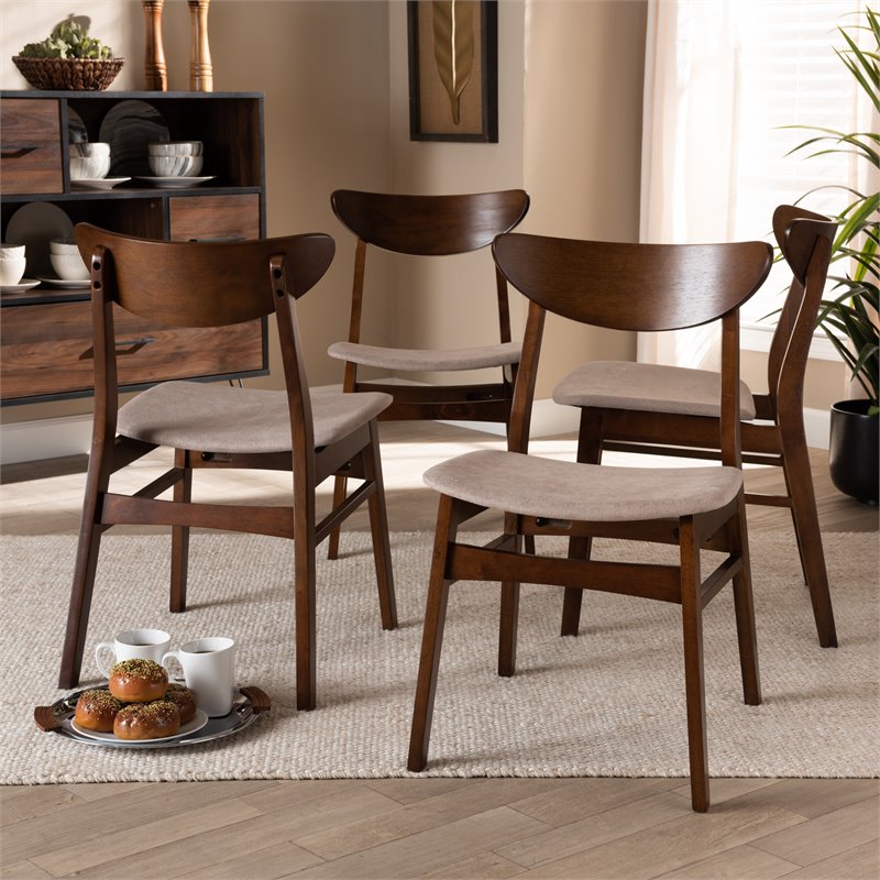 Bowery Hill Beige Upholstered Wood 4-Piece Dining Chair Set