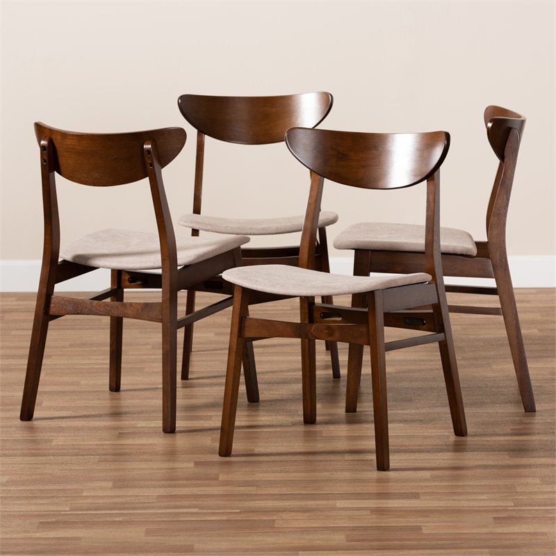 Bowery Hill Beige Upholstered Wood 4-Piece Dining Chair Set