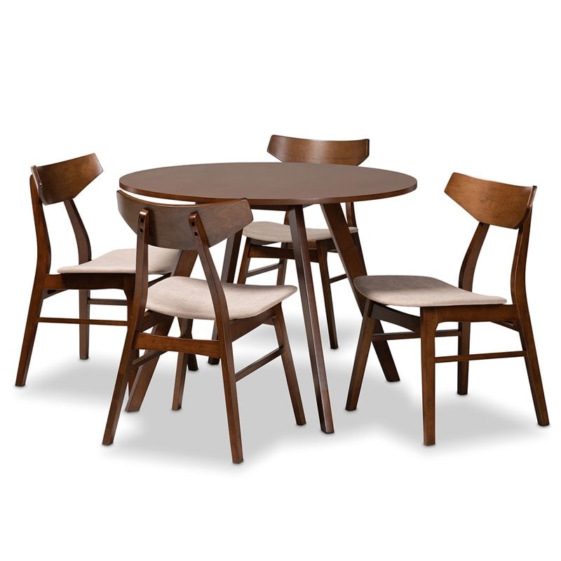 Bowery Hill Beige Upholstered Wood 5-Piece Dining Set