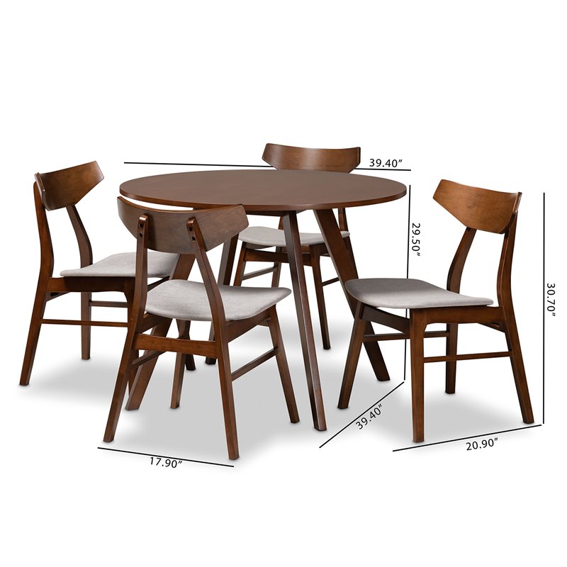 Bowery Hill Gray Upholstered Walnut Wood 5-Piece Dining Set