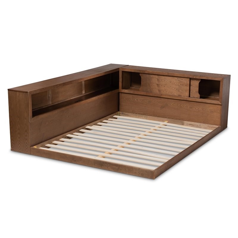 Bowery Hill Walnut Finished Wood Queen Size Platform Storage Bed