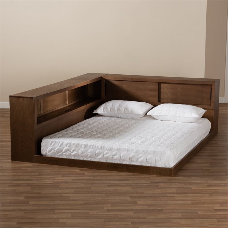 Bowery Hill Walnut Finished Wood Queen Size Platform Storage Bed