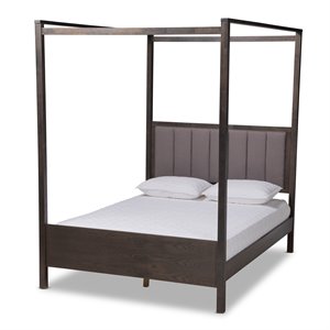 bowery hill gray and oak finished wood king platform canopy bed