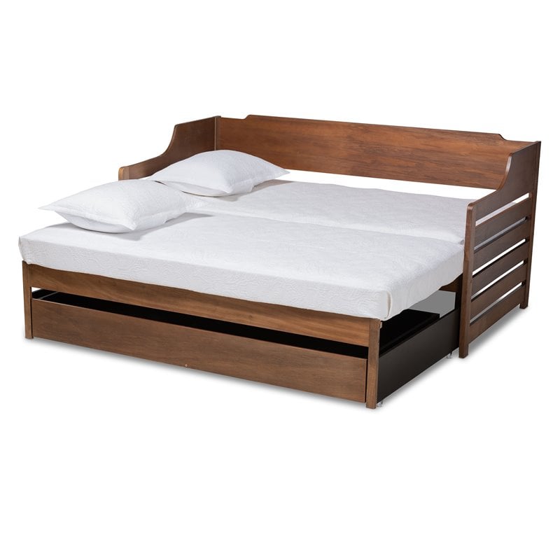 Bowery Hill Transitional Wood Expandable Twin Size to King Size Daybed in Brown