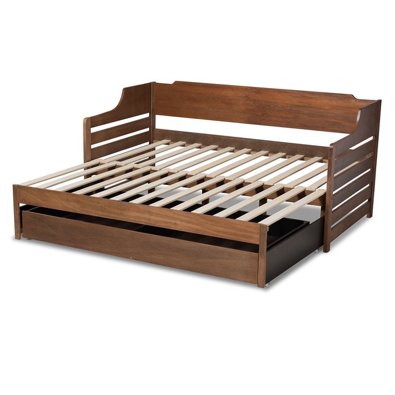 Bowery Hill Transitional Wood Expandable Twin Size to King Size Daybed in Brown