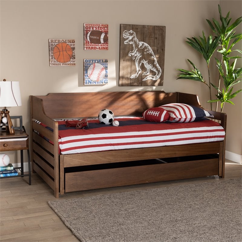 Bowery Hill Transitional Wood Expandable Twin Size to King Size Daybed in Brown