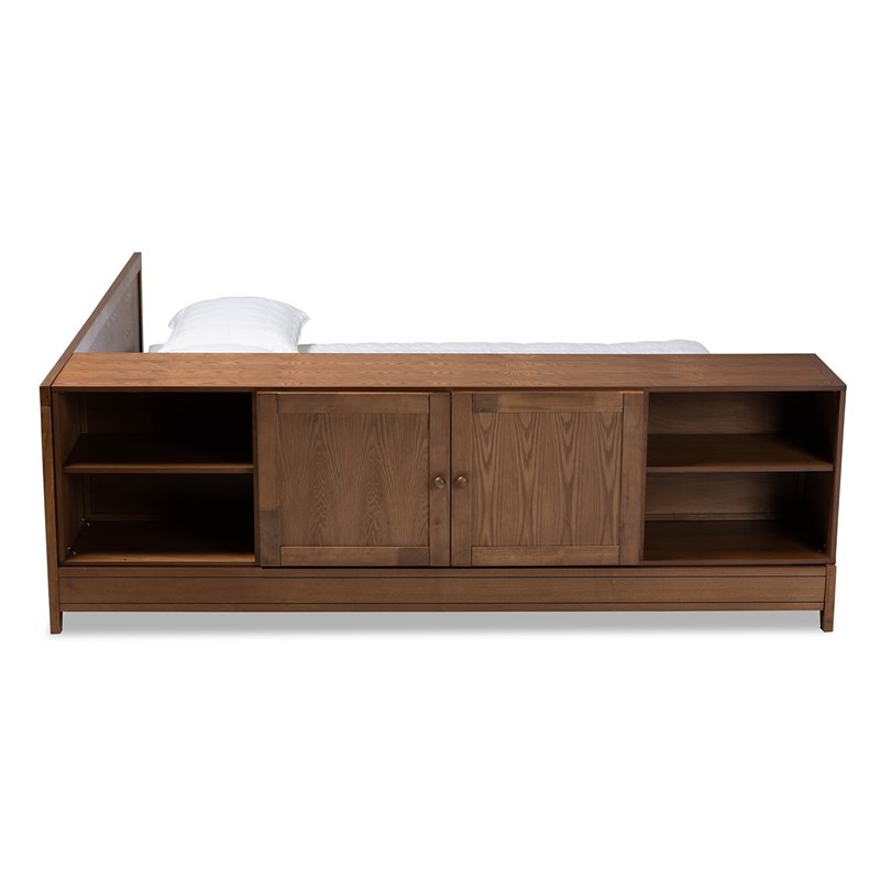Bowery Hill Walnut Brown Finished Wood Queen Size Platform Storage Bed