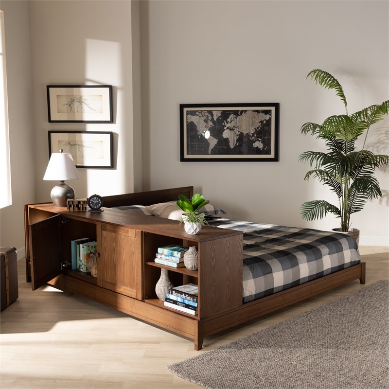 Bowery Hill Walnut Brown Finished Wood Queen Size Platform Storage Bed