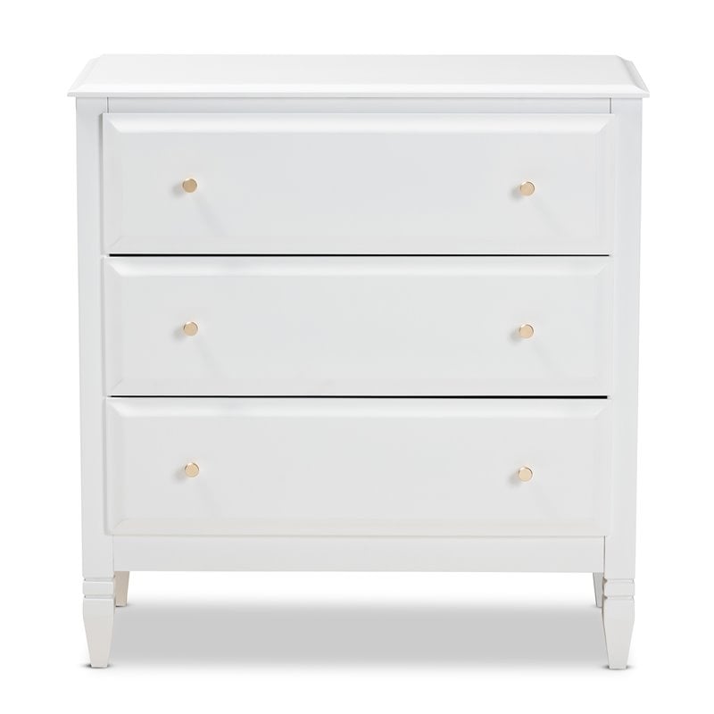 Bowery Hill Transitional 3-Drawer Wood Bedroom Chest in White