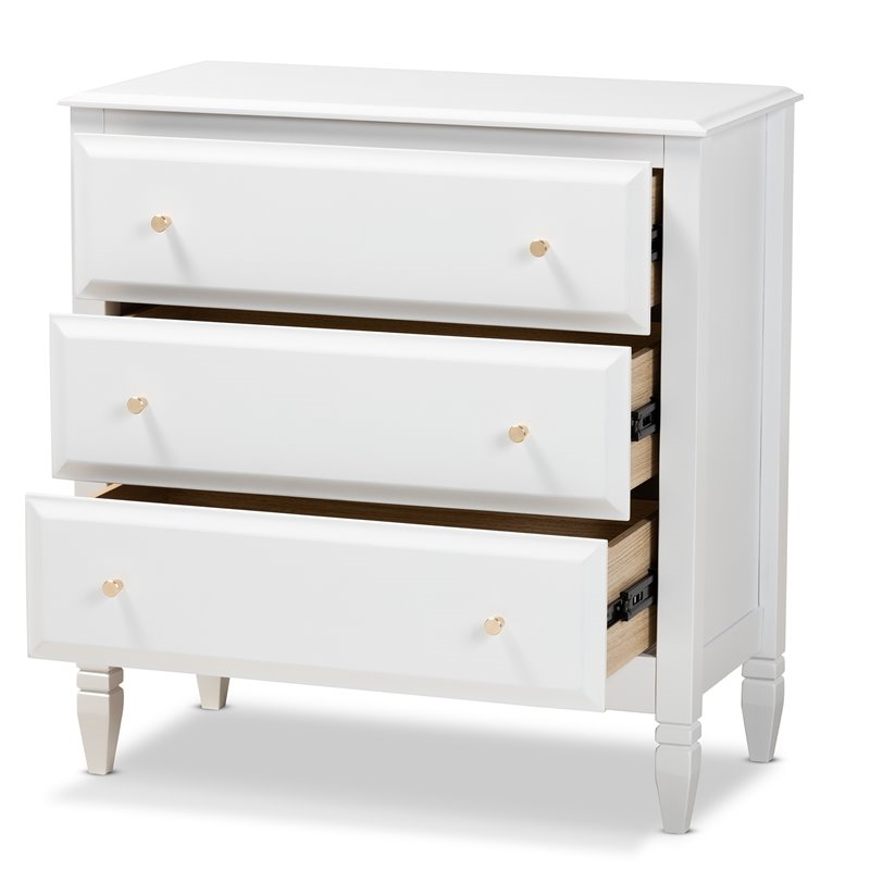 Bowery Hill Transitional 3-Drawer Wood Bedroom Chest in White