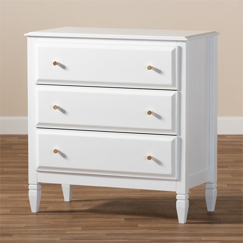 Bowery Hill Transitional 3-Drawer Wood Bedroom Chest in White