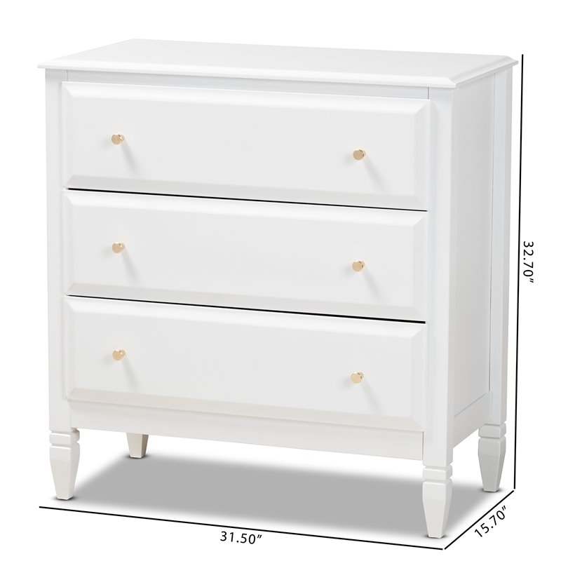 Bowery Hill Transitional 3-Drawer Wood Bedroom Chest in White