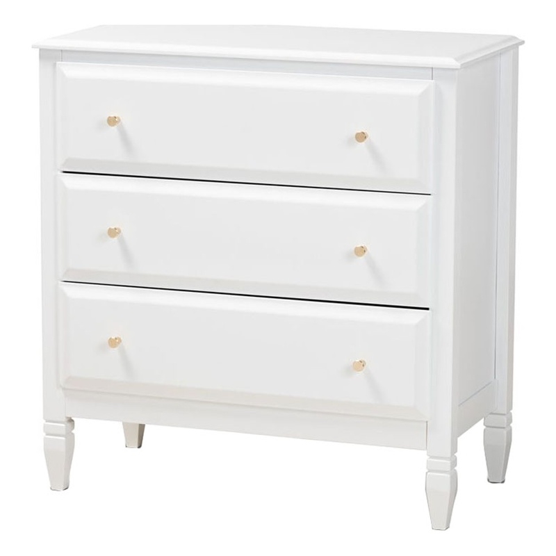 Bowery Hill Transitional 3-Drawer Wood Bedroom Chest in White